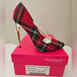 Shoe Dazzle Red Plaid Stiletto Heels